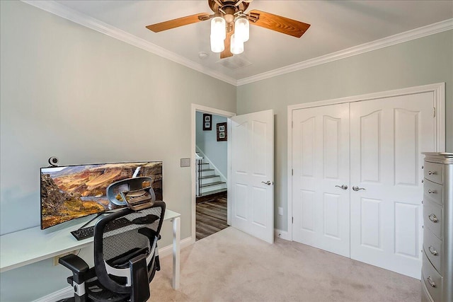 4172 Tradition Way, Lexington, KY 40509 - office space featuring light carpet, ceiling fan, crown molding, and baseboards