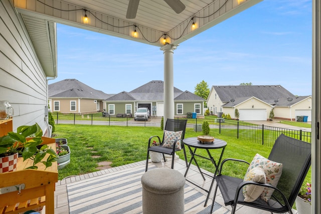 112 Woods Point Cir, Georgetown, KY 40324 - view of patio featuring ceiling fan, a grill, and a residential view