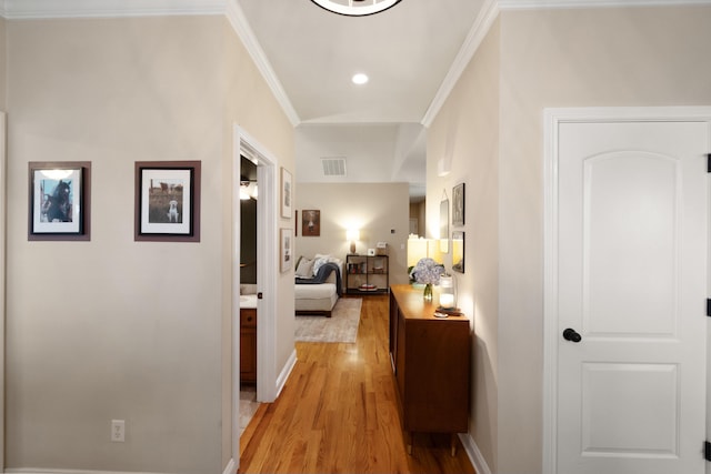 112 Woods Point Cir, Georgetown, KY 40324 - corridor with light wood-style floors, crown molding, and baseboards