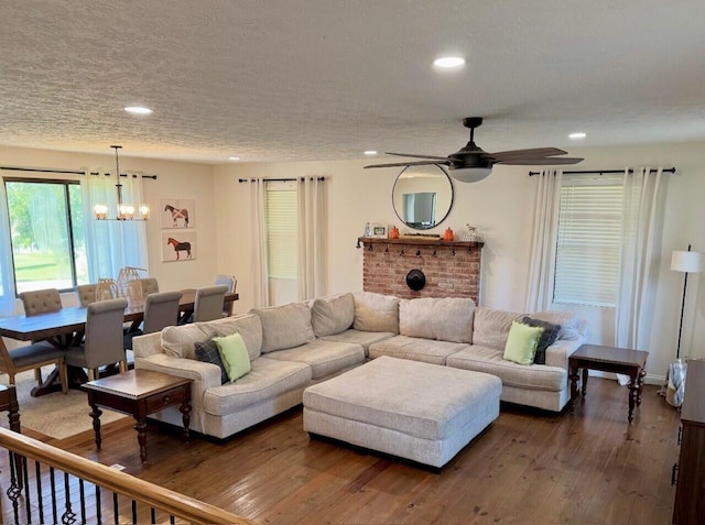 100 Cave Run Rd, Frankfort, KY 40601 - living room featuring hardwood / wood-style floors, recessed lighting, a ceiling fan, a textured ceiling, and a chandelier