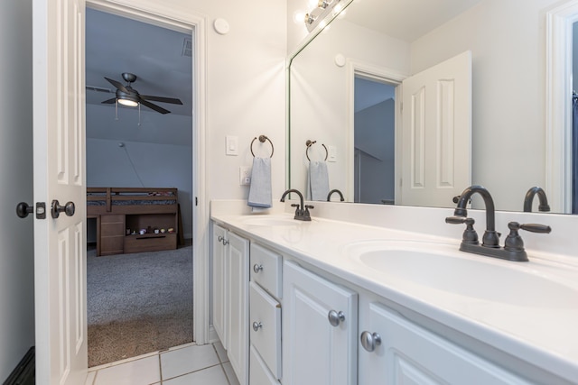 209 Juniper Dr, Nicholasville, KY 40356 - full bathroom featuring a ceiling fan, double vanity, and tile patterned flooring