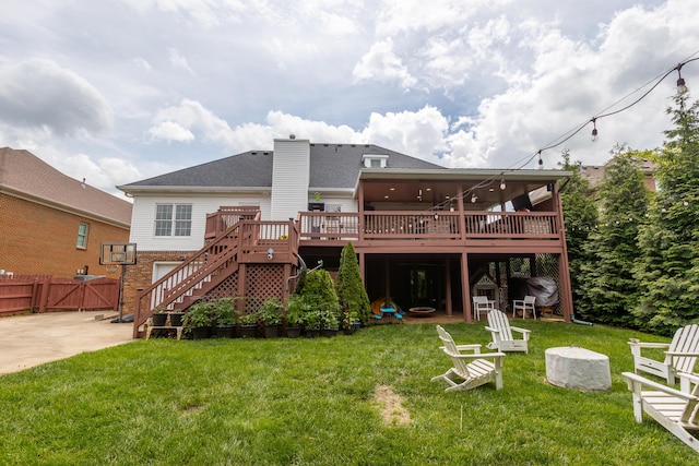 209 Juniper Dr, Nicholasville, KY 40356 - back of property featuring stairs, a wooden deck, a chimney, and roof with shingles