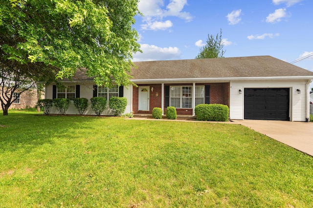 113 Alta Dr, Lawrenceburg, KY 40342 - ranch-style home featuring an attached garage, a front yard, concrete driveway, and brick siding