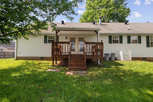 113 Alta Dr, Lawrenceburg, KY 40342 - rear view of property with crawl space, a wooden deck, and a shingled roof