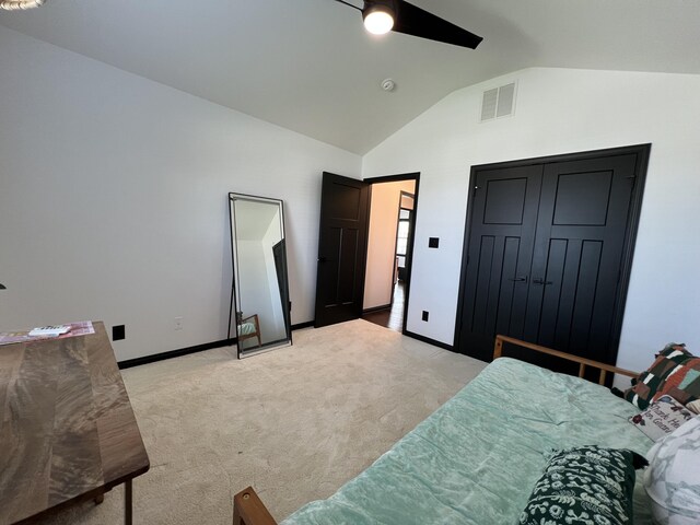 101 Dorset Ln, Winchester, KY 40391 - bedroom with vaulted ceiling, light carpet, baseboards, and a ceiling fan