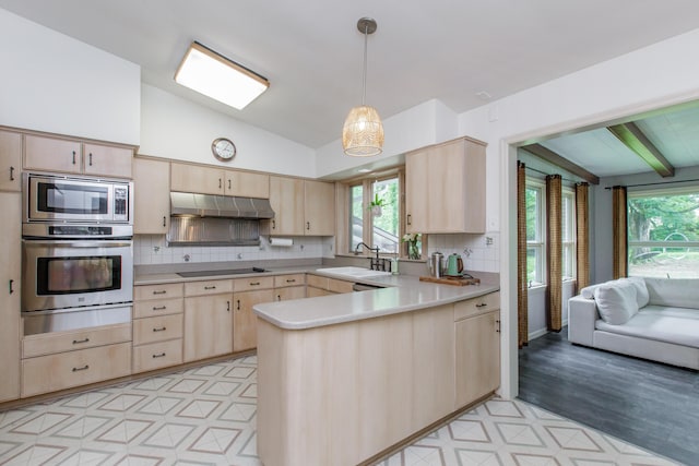 339 Greenbriar Rd, Lexington, KY 40503 - kitchen with light brown cabinetry, stainless steel appliances, a sink, and a peninsula