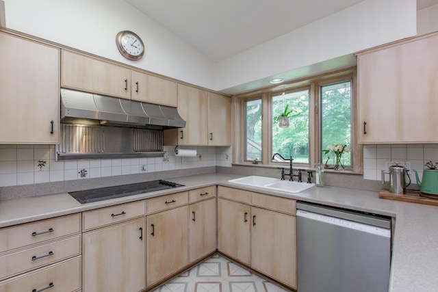 339 Greenbriar Rd, Lexington, KY 40503 - kitchen featuring dishwasher, light brown cabinetry, black electric cooktop, and under cabinet range hood