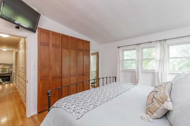339 Greenbriar Rd, Lexington, KY 40503 - bedroom with light wood finished floors, lofted ceiling, a closet, and multiple windows