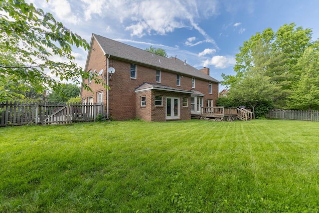 6011 Canonero Way, Versailles, KY 40383 - rear view of property featuring a deck, brick siding, french doors, and a chimney