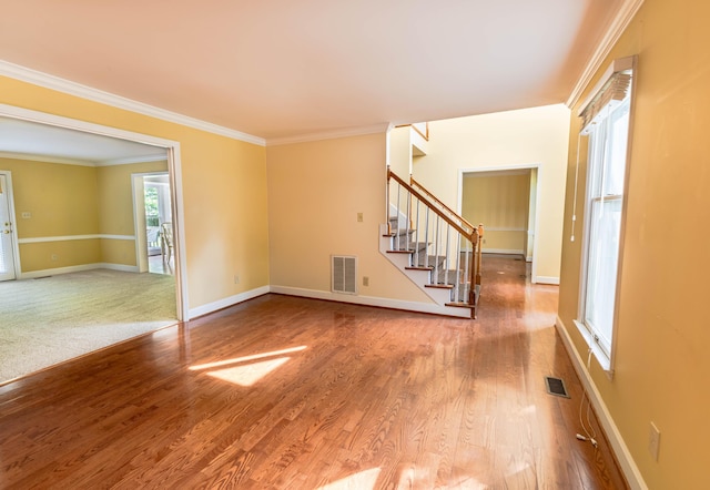 6011 Canonero Way, Versailles, KY 40383 - empty room featuring stairway, wood finished floors, ornamental molding, and baseboards