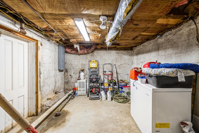 1023 Chickasaw Trl, Frankfort, KY 40601 - unfinished below grade area featuring electric panel and white fridge