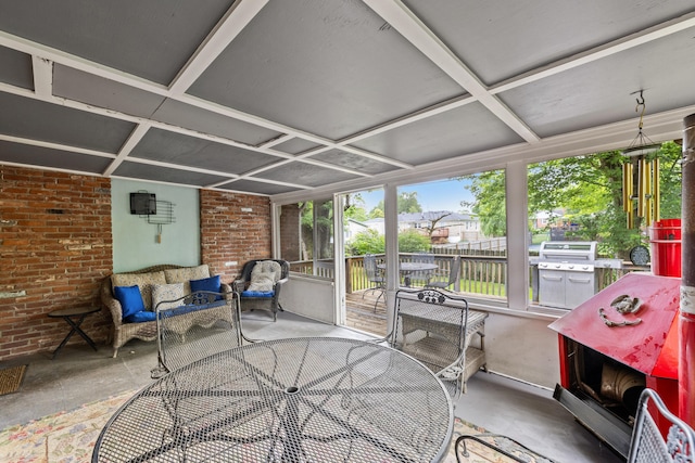 1023 Chickasaw Trl, Frankfort, KY 40601 - sunroom featuring coffered ceiling and outdoor dining space