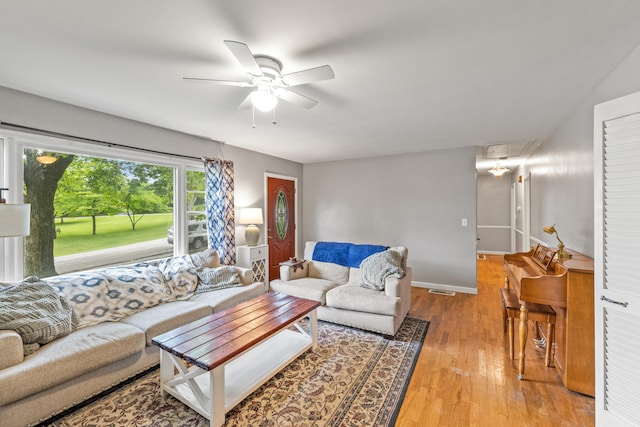 1023 Chickasaw Trl, Frankfort, KY 40601 - living area with attic access, ceiling fan, wood finished floors, and baseboards