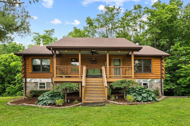 2849 Walnut Hill Rd, Lexington, KY 40515 - rear view of house with stairs, log exterior, and a yard