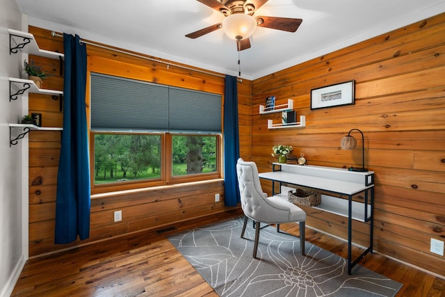 2849 Walnut Hill Rd, Lexington, KY 40515 - office space featuring a ceiling fan, wood walls, wood-type flooring, and baseboards