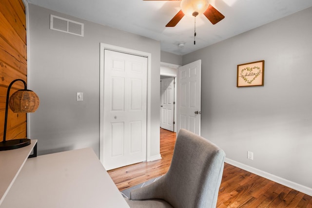 2849 Walnut Hill Rd, Lexington, KY 40515 - office area featuring a ceiling fan, wood finished floors, and baseboards