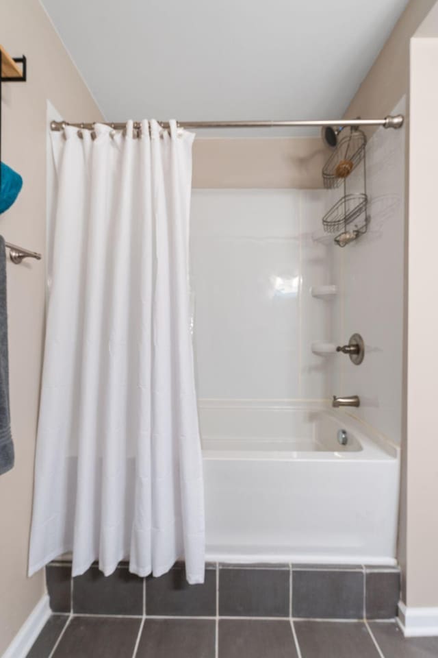 2849 Walnut Hill Rd, Lexington, KY 40515 - bathroom featuring shower / bathtub combination with curtain, tile patterned floors, and baseboards