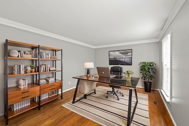 2152 Sallee Dr, Lexington, KY 40513 - office area with ornamental molding, wood finished floors, and baseboards