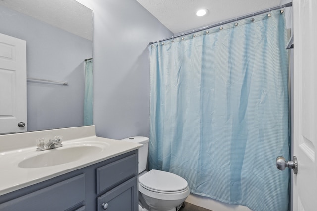 112 Covington Way, Richmond, KY 40475 - bathroom with vanity, toilet, shower / bath combination with curtain, recessed lighting, and a textured ceiling
