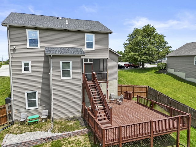 112 Covington Way, Richmond, KY 40475 - rear view of property with a wooden deck, stairway, a shingled roof, and a sunroom
