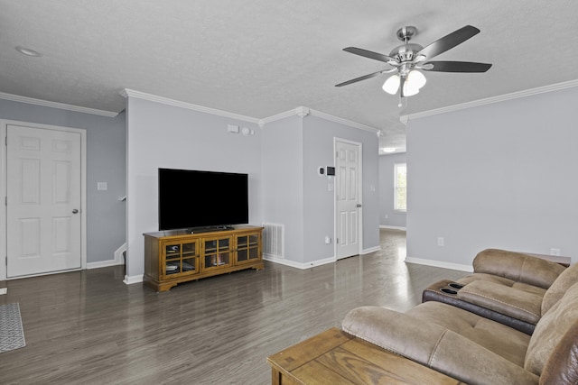 112 Covington Way, Richmond, KY 40475 - living room with wood finished floors, baseboards, a ceiling fan, ornamental molding, and a textured ceiling