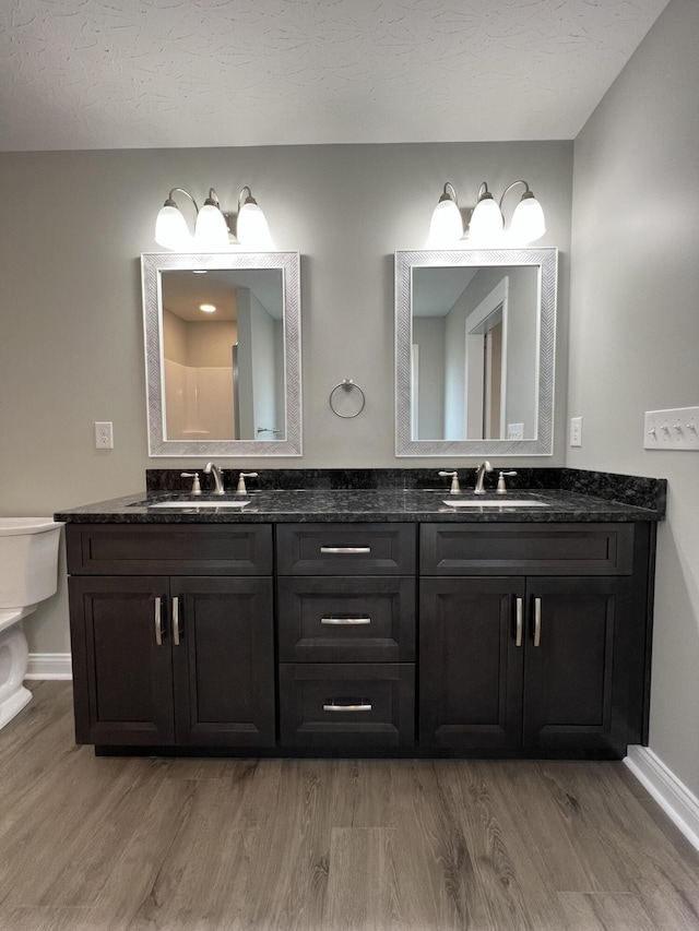 309 Gallahadion Ct, Winchester, KY 40391 - full bath with wood finished floors, double vanity, toilet, and baseboards