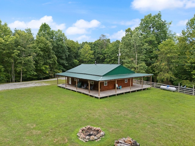 225 Grover Back Rd, Rogers, KY 41365 - back of house featuring an outdoor fire pit, a forest view, and metal roof