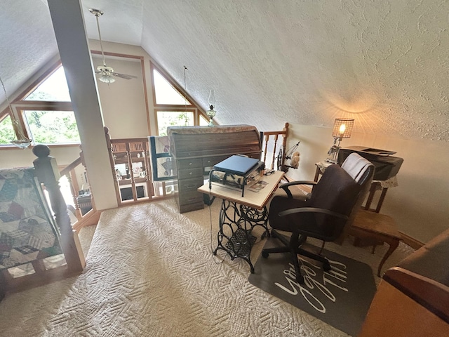 12430 E Ky-10, Quincy, KY 41166 - office space with lofted ceiling, carpet, a textured ceiling, and ceiling fan