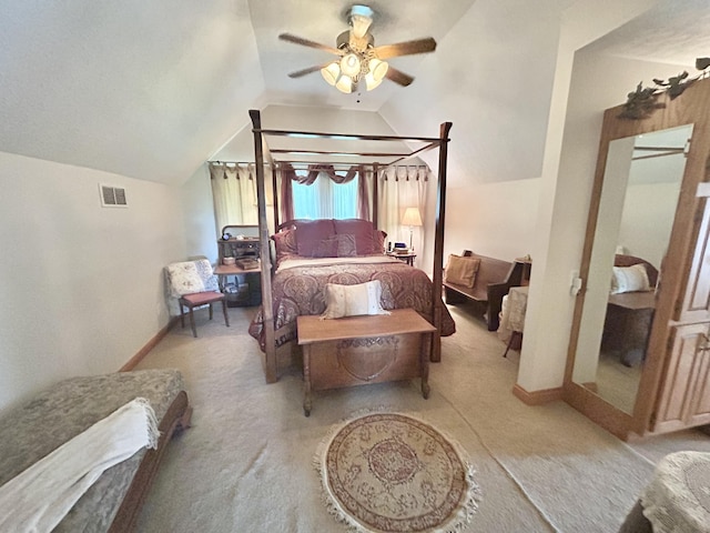 12430 E Ky-10, Quincy, KY 41166 - bedroom featuring light carpet, lofted ceiling, baseboards, and ceiling fan