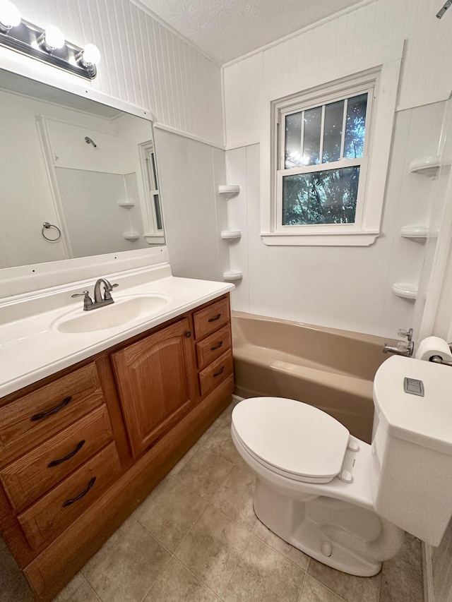 130 Shiner Church Rd, Williamsburg, KY 40769 - full bath featuring toilet, vanity, tile patterned flooring, shower / bath combination, and a textured ceiling