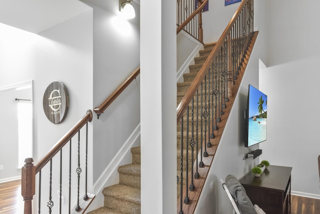127 Schneider Blvd, Georgetown, KY 40324 - stairs with a high ceiling, wood finished floors, and baseboards