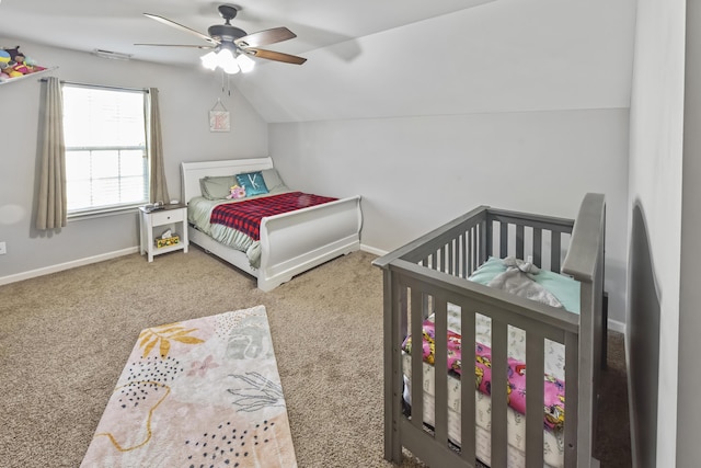 127 Schneider Blvd, Georgetown, KY 40324 - carpeted bedroom with vaulted ceiling, baseboards, and a ceiling fan