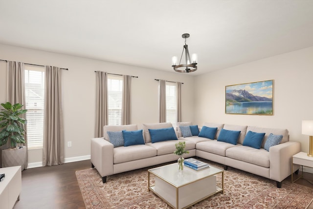 2429 Aristocracy Cir, Lexington, KY 40509 - living area featuring a chandelier, wood finished floors, healthy amount of natural light, and baseboards