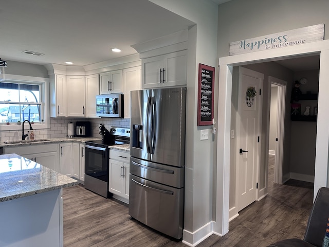 2042 Partridge Way, Richmond, KY 40475 - kitchen featuring stainless steel appliances, a sink, white cabinetry, tasteful backsplash, and dark wood-style floors