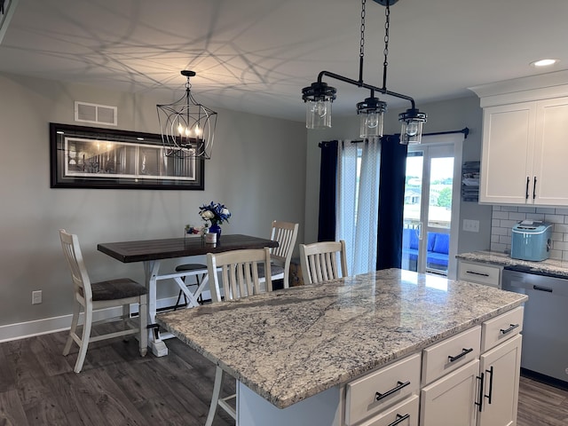 2042 Partridge Way, Richmond, KY 40475 - kitchen featuring stainless steel dishwasher, dark wood-type flooring, a chandelier, recessed lighting, and white cabinets