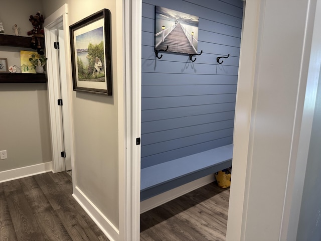 2042 Partridge Way, Richmond, KY 40475 - hallway featuring dark wood-style flooring, wooden walls, and baseboards