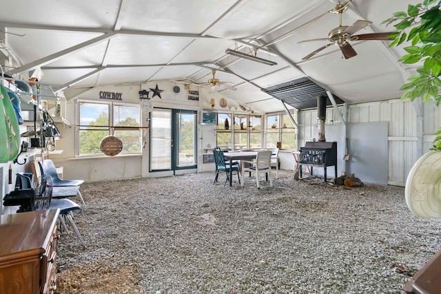 5830 Old Keno Rd, Burnside, KY 42519 - sunroom with lofted ceiling and a wood stove