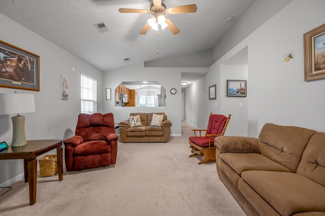408 Joseph Bryan Way, Lexington, KY 40514 - living area featuring vaulted ceiling, carpet flooring, and a ceiling fan