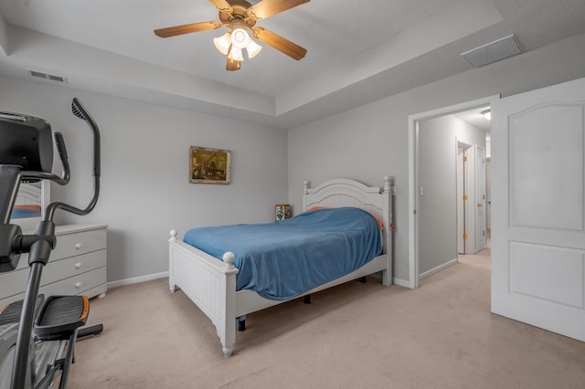 408 Joseph Bryan Way, Lexington, KY 40514 - bedroom featuring light colored carpet, baseboards, a tray ceiling, and ceiling fan
