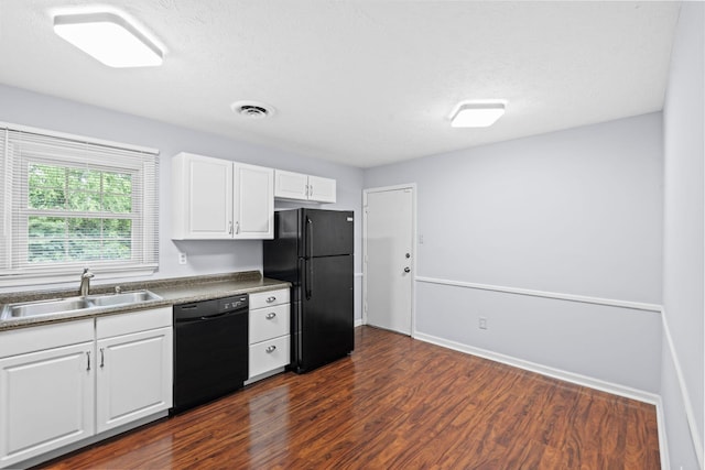 1609 Magna Oak Dr, Lexington, KY 40515 - kitchen with black appliances, a sink, dark wood-style floors, white cabinetry, and a textured ceiling