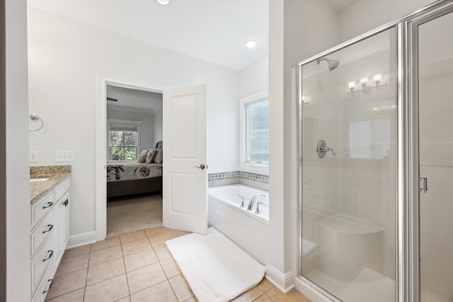 1821 Goodpaster Way, Lexington, KY 40505 - bathroom with a bath, a shower stall, vanity, tile patterned floors, and connected bathroom