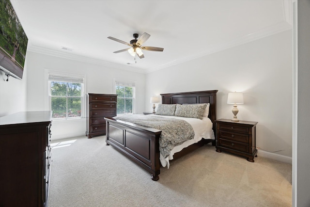 1821 Goodpaster Way, Lexington, KY 40505 - bedroom with light carpet, ornamental molding, baseboards, and ceiling fan