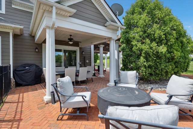 1821 Goodpaster Way, Lexington, KY 40505 - view of patio / terrace featuring ceiling fan, an outdoor hangout area, area for grilling, and outdoor dining space