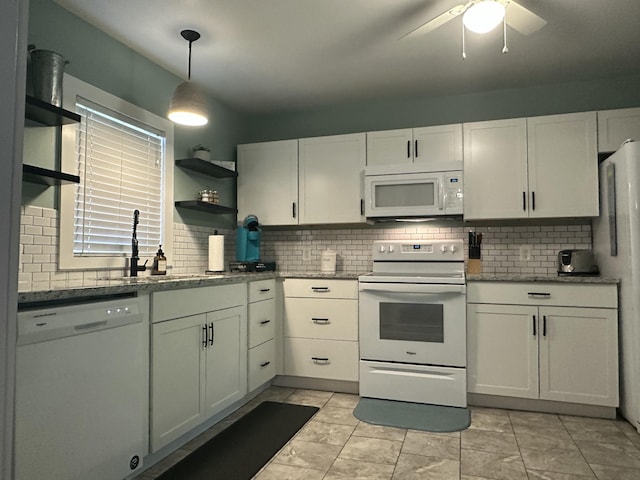 1990 Wells Landing Rd, Danville, KY 40422 - kitchen featuring white appliances, open shelves, tasteful backsplash, and a sink