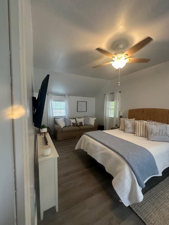 1990 Wells Landing Rd, Danville, KY 40422 - bedroom with multiple windows, dark wood finished floors, and a ceiling fan