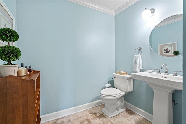 553 White Oak Rd, Stamping Ground, KY 40379 - bathroom with baseboards, toilet, crown molding, and stone finish floors