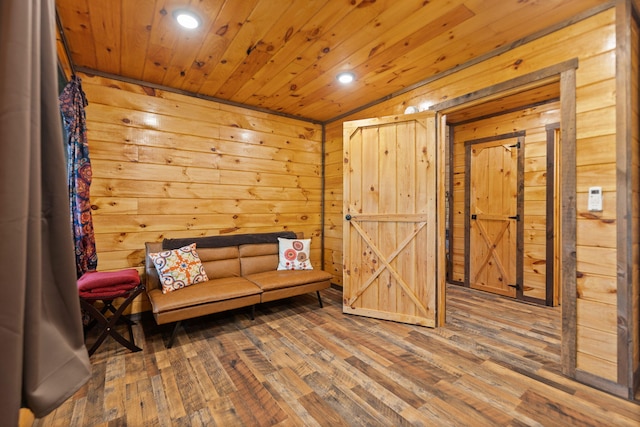 222 Muir Rd, Rogers, KY 41365 - living area featuring wood finished floors, wood ceiling, recessed lighting, and wood walls