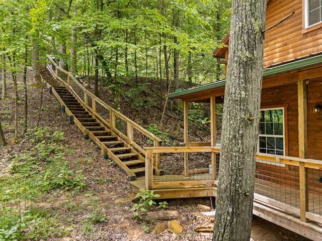 222 Muir Rd, Rogers, KY 41365 - deck with a wooded view and stairs