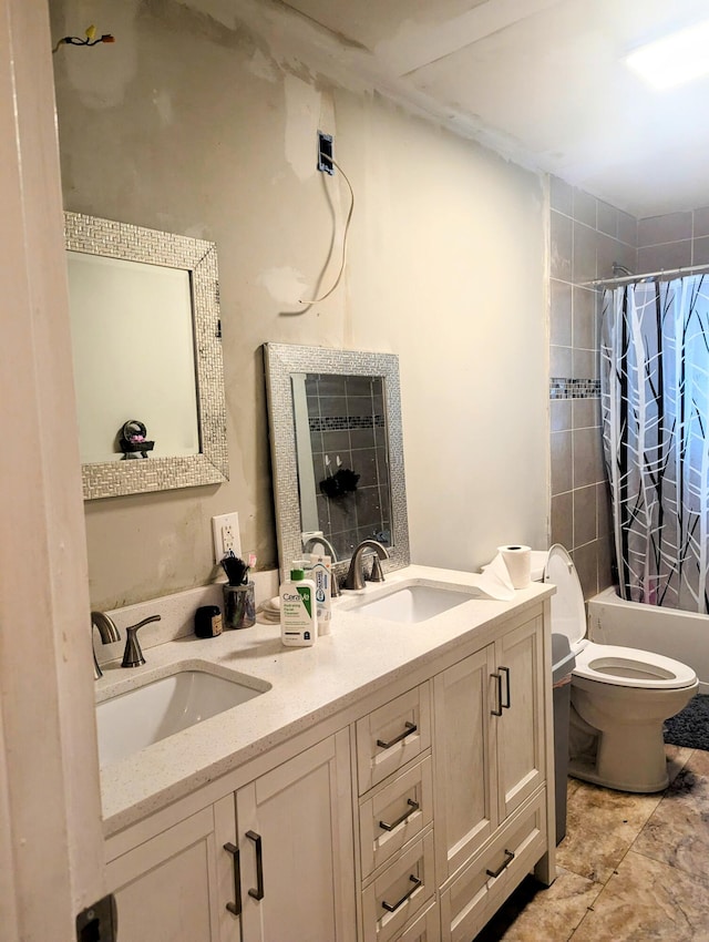 400 Verna Dr, Winchester, KY 40391 - bathroom with double vanity, toilet, shower / bath combination with curtain, and tile patterned flooring