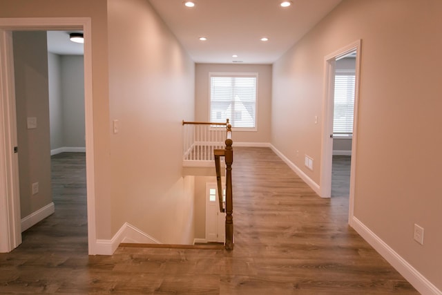 4299 Captains Ct, Lexington, KY 40513 - corridor with an upstairs landing, recessed lighting, wood finished floors, and baseboards